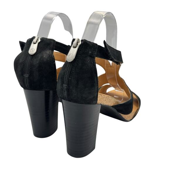 Adrienne Vittadini Saha City Black Nubuck Leather Block Heel Strappy Sandals - Picture 5 of 11